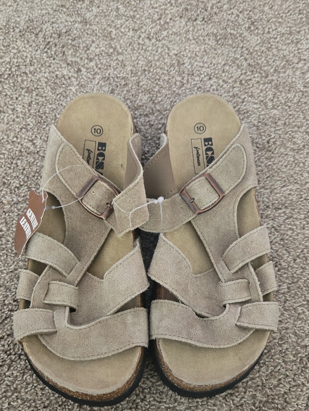 ECSA Footwear Women's Beige Leather Suede Buckle Slide Sandals